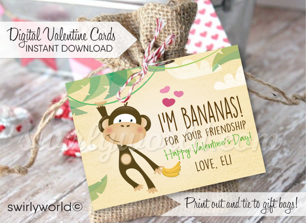 Bananas For Your Friendship Gender Neutral Monkey Valentine Cards Di -  swirly-world-design