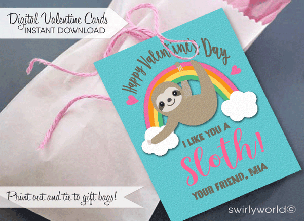 Instant Download Kids Sloth Classroom Valentine Printable School Valentines  Class Party School Kids Valentine Card Exchange 