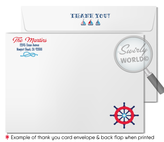 Embark on a maritime celebration with Swirly World's exclusive 'Ahoy It's A Boy' Nautical Baby Shower Invitation Set. Featuring sailboats, anchors, and captain’s wheel in red, white, and blue. Customize easily with Corjl and instantly download your designs for a sea-themed baby shower that’s sure to make waves.