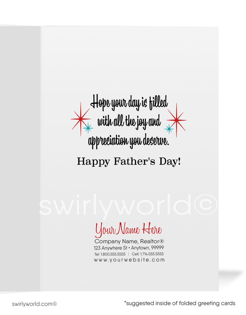 Retro Vintage 1960s Mid-Century Modern MCM Happy Father's Day Printed Cards