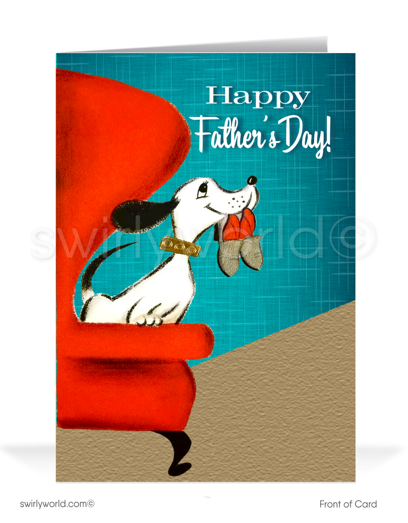 Step back in time this Father’s Day with Swirly World's 1960s Vintage Style Card. Featuring a relaxed, mid-century modern dad design. Customize for businesses or personal use. 