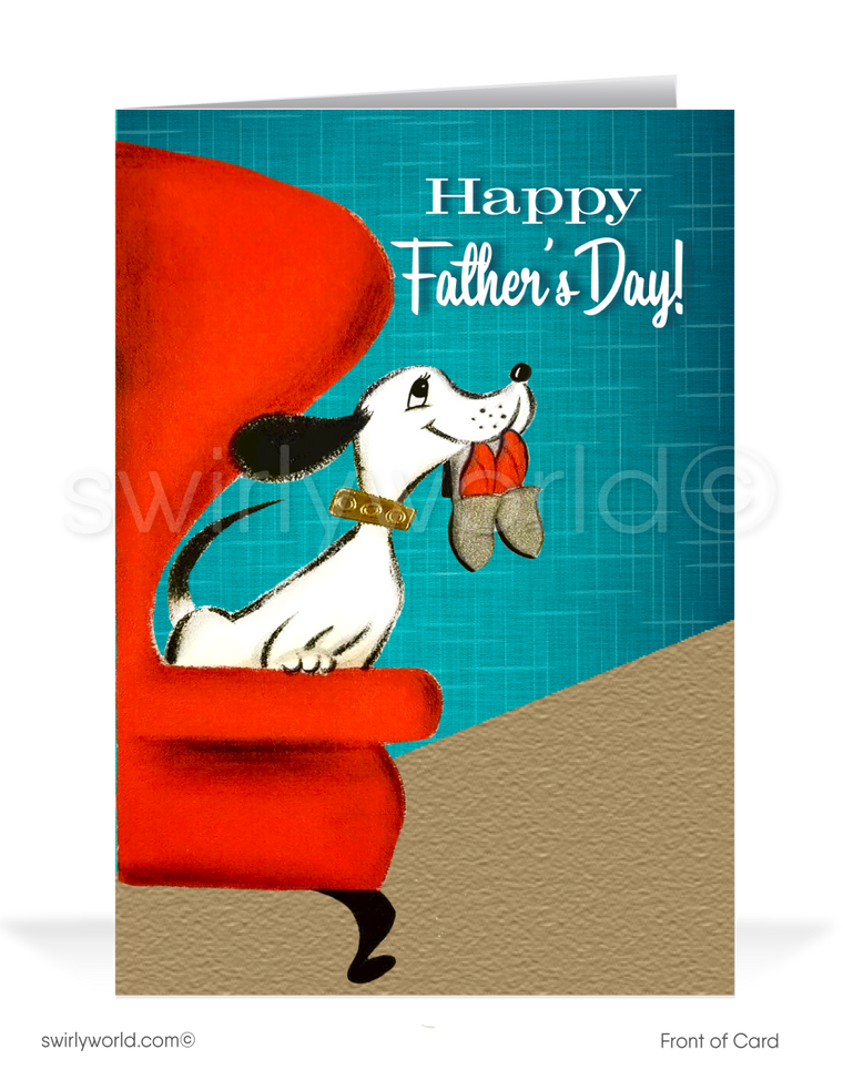 Step back in time this Father’s Day with Swirly World's 1960s Vintage Style Card. Featuring a relaxed, mid-century modern dad design. Customize for businesses or personal use. 
