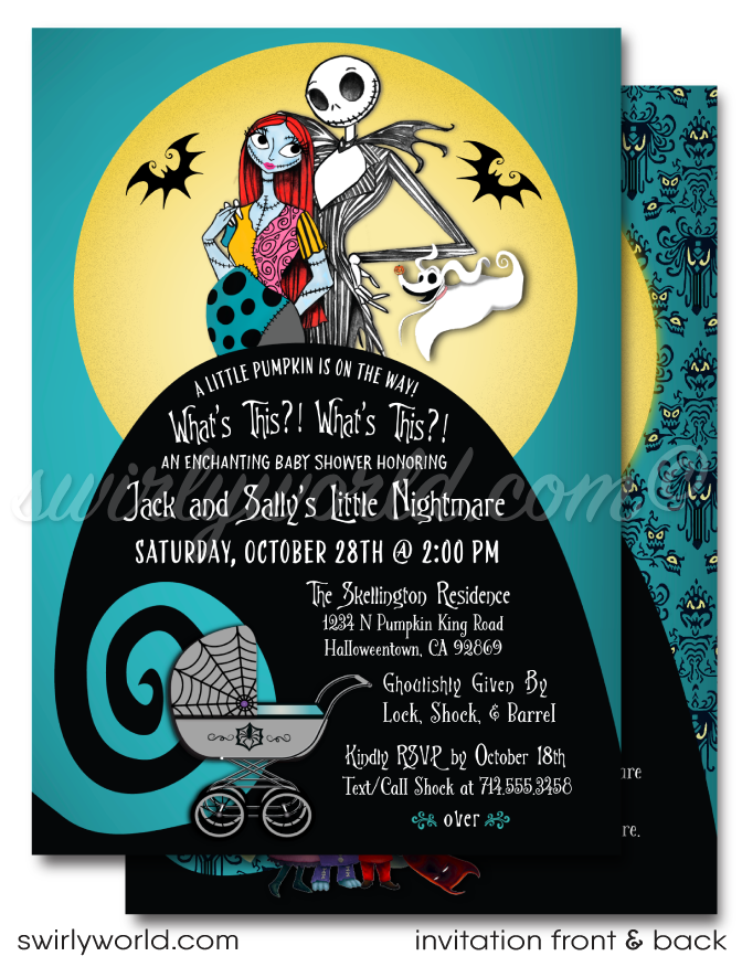 Nightmare Before Christmas NBC Jack & Sally Goth Halloween Baby Shower Digital Invitations and Thank You Cards