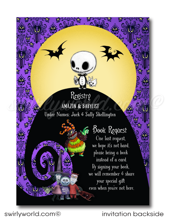 Nightmare Before Christmas NBC characters Jack and Sally Skellington Couples Goth Baby Shower Invitation and matching Thank You Cards