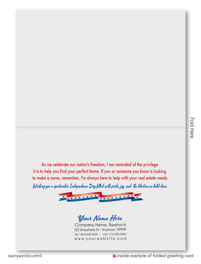 Customizable Realtor 4th of July Independence Day Greeting Cards with Patriotic Home