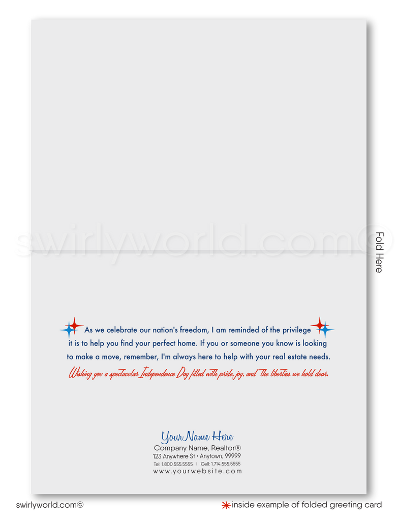 Customizable Realtor 4th of July Independence Day Greeting Cards with Patriotic Mid-Century House