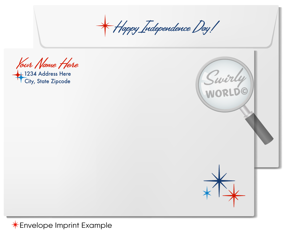 Customizable Realtor 4th of July Independence Day Greeting Cards with Patriotic MCM Mid-Century Home