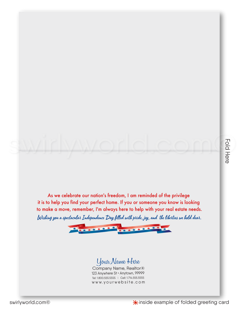 Customizable Realtor 4th of July Independence Day Cards with Vintage Craftsman Patriotic Home