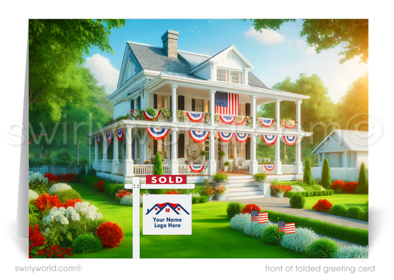 Customizable Realtor 4th of July Independence Day Greeting Cards with Southern Patriotic Home