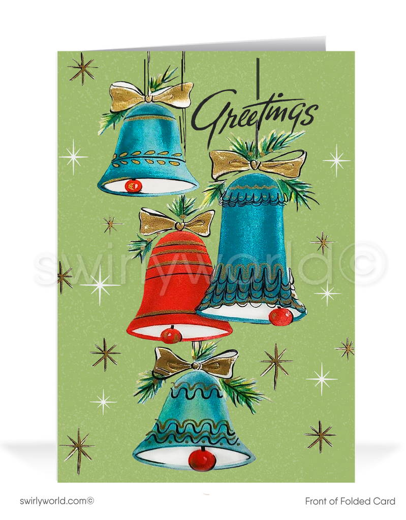 Atomic Retro Mid-Century Modern 1960s Vintage MCM Bells Holiday Greeting Cards