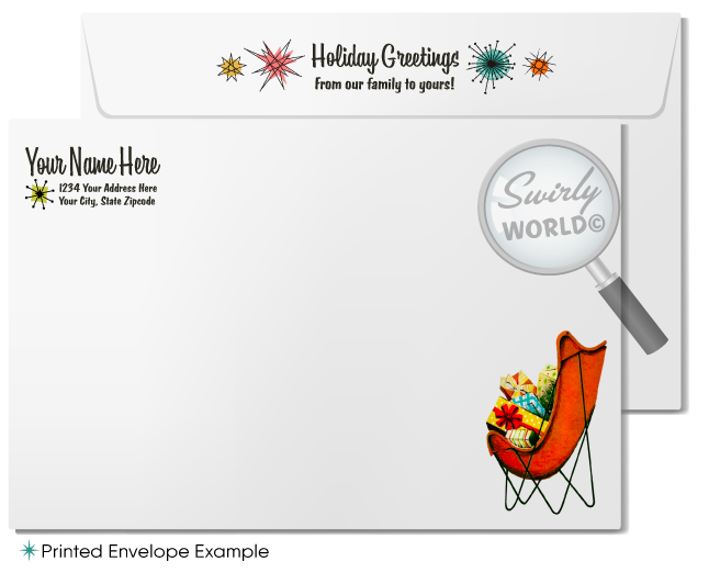 Mid-Century Modern Holiday Photo Card - 1950s Atomic Starburst & Boomerang Design - Customizable Template