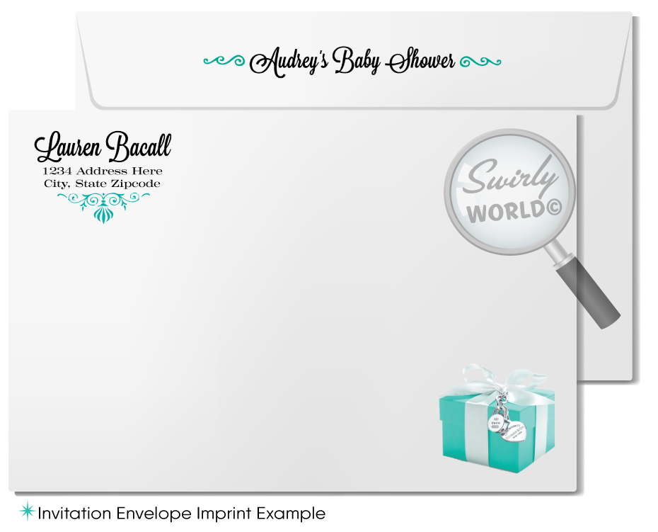 Host an elegant 'Breakfast at Tiffany's' themed baby shower with Swirly World's digital invitation set. Features Tiffany Blue, vintage damask patterns, and Audrey Hepburn’s iconic style. Customize easily with Corjl. Perfect for a glamorous celebration honoring a fabulous mom-to-be. Download and personalize today!