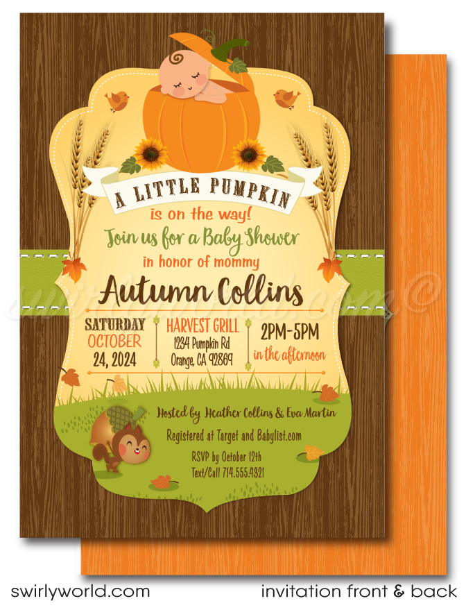 Celebrate the arrival of your little one with our "Little Pumpkin On the Way" Fall Baby Shower Invitation & Thank You Card Set. This charming digital download features a gender-neutral design with warm autumn colors, perfect for a cozy baby shower or Halloween-themed event. Easily customizable and ideal for home printing.