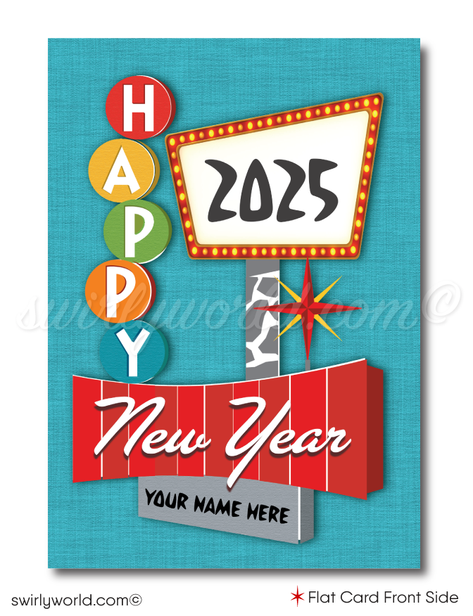 Atomic Starburst Mid-Century Retro Happy New Year Cards Card Digital File Download