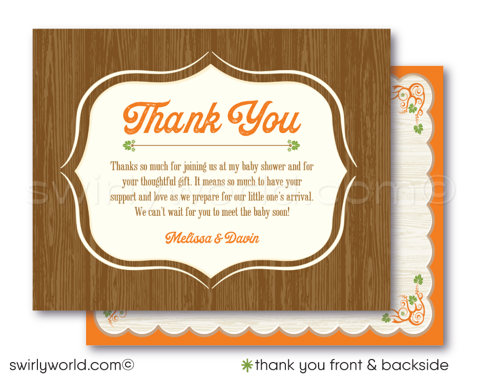 Little Pumpkin Fall Autumn Halloween Printed Baby Shower Invitations and Thank You Cards