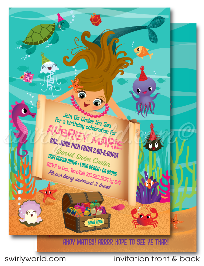 Under the Sea Mermaid Swim Aquarium Summer Beach Party Invite