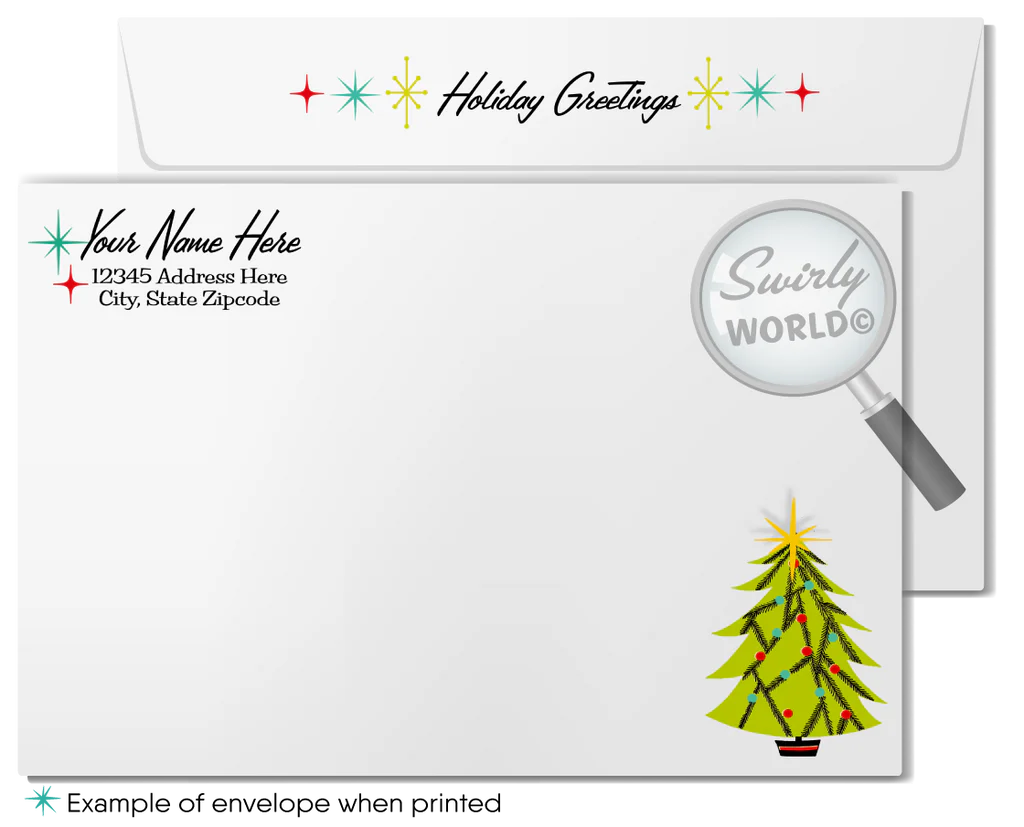 Retro Mid-Century Modern Vintage Family Holiday Photo Card – 1950s Mod Chair, Atomic Starbursts