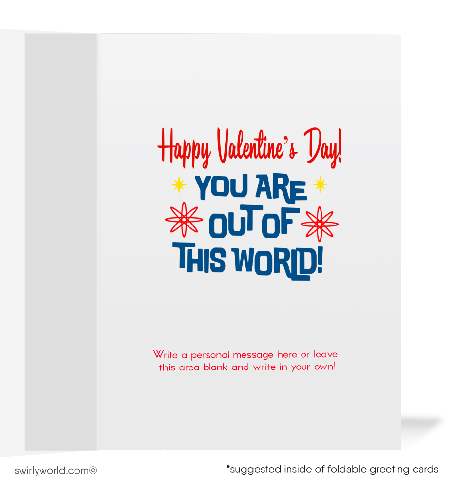 Charming 1940s-1950s Vintage-Inspired Valentine's Day Cards: Outer-space Astronaut with Rocket