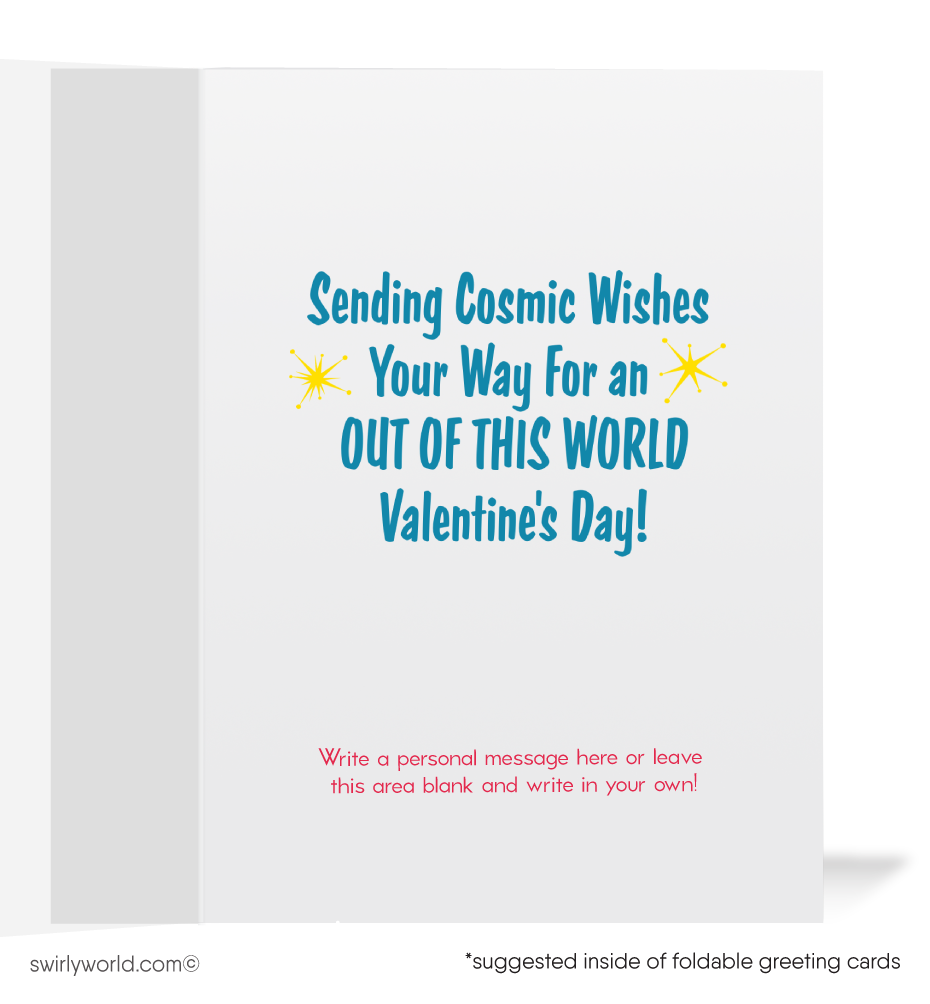 Charming 1940s-1950s Vintage-Inspired Valentine's Day Cards: Retro Astronaut in Space