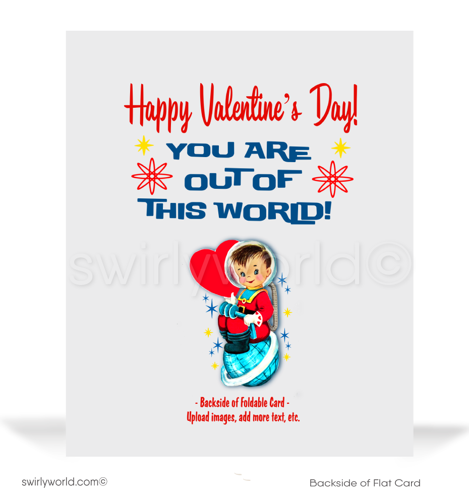 Charming 1940s-1950s Vintage-Inspired Valentine's Day Cards: Outer-space Astronaut with Rocket