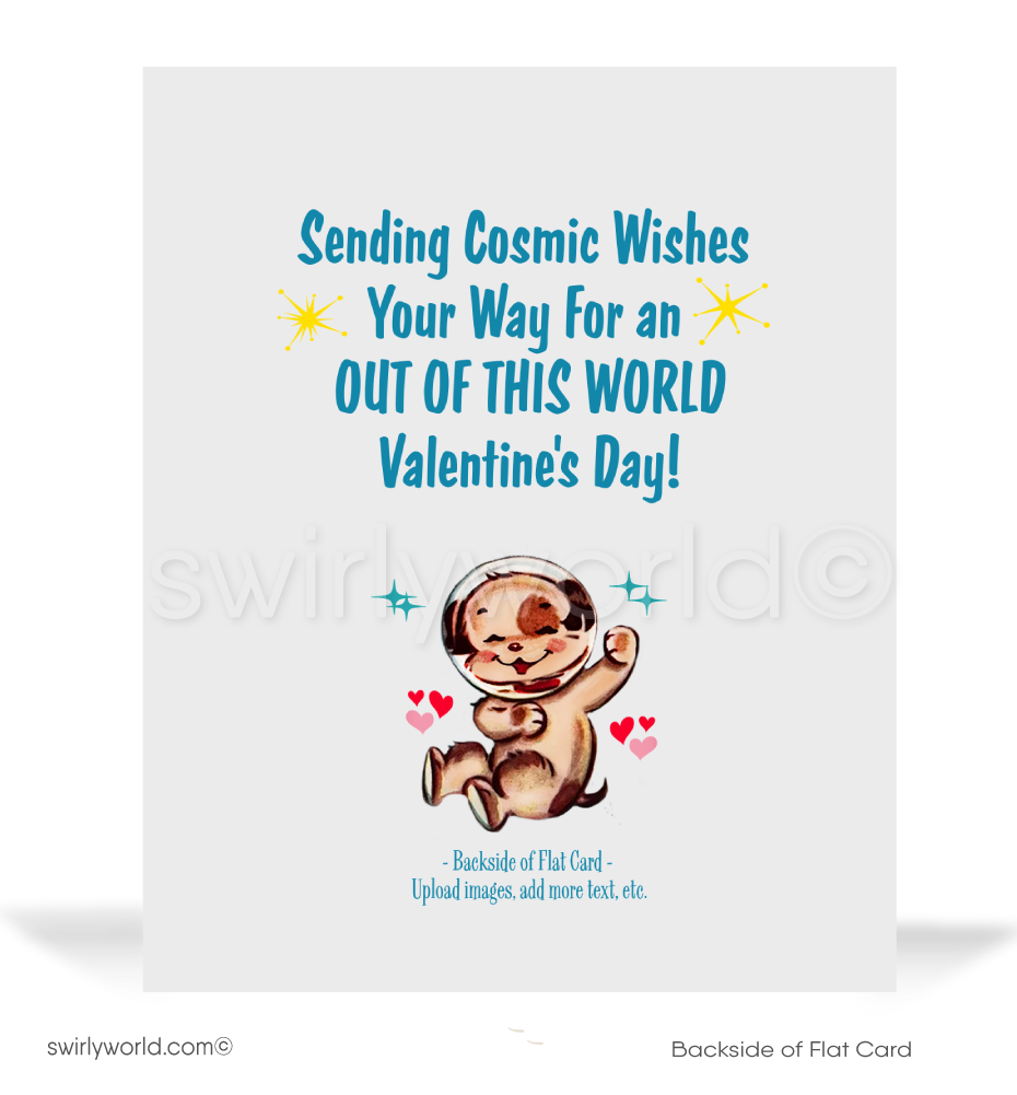 Charming 1940s-1950s Vintage-Inspired Valentine's Day Cards: Retro Astronaut in Space