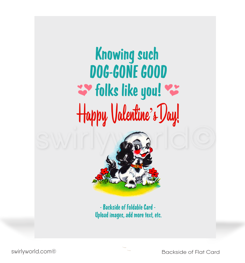 Vintage 1950s-Style Valentine’s Day Card – Kitschy Puppy with Heart and Playful Message, "It’s Pawsome… Knowing DOG-GONE GOOD Folks Like You!"