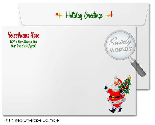 Retro Mid-Century Modern 1950s Family Holiday Photo Card – Santa on Vespa with Kitschy Deer, Atomic Starbursts