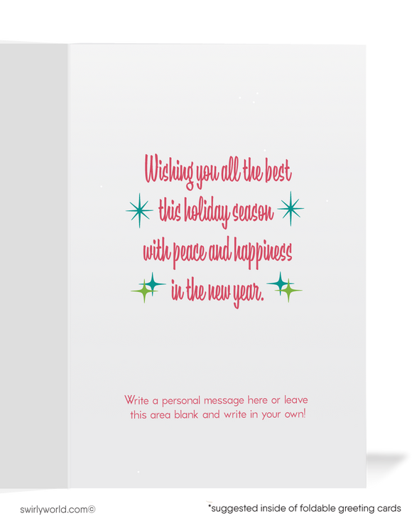 Atomic Starbursts Retro Pink Mid-Century Modern Vintage MCM Christmas Holiday Cards