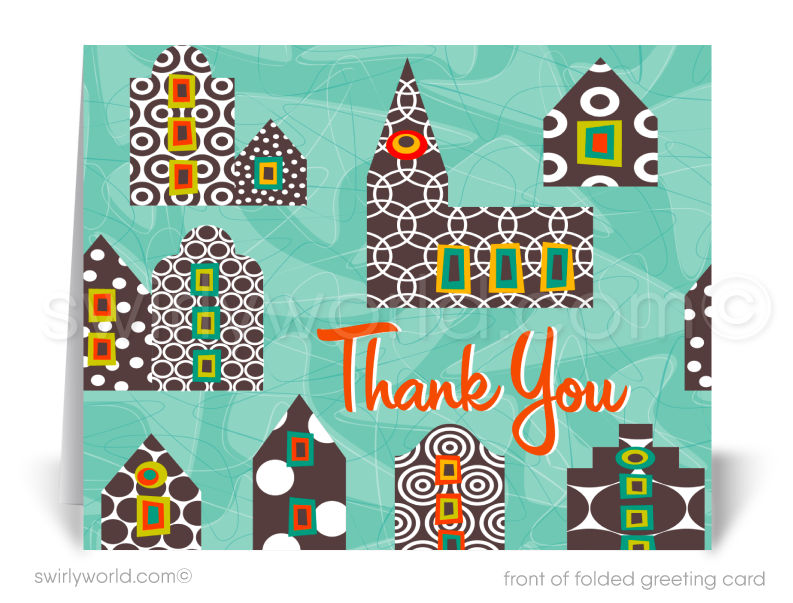 Stay connected with retro mid-century modern notecards! Perfect for realtors, featuring 1950s-60s geometric patterns. Ideal for thank you notes & client outreach.