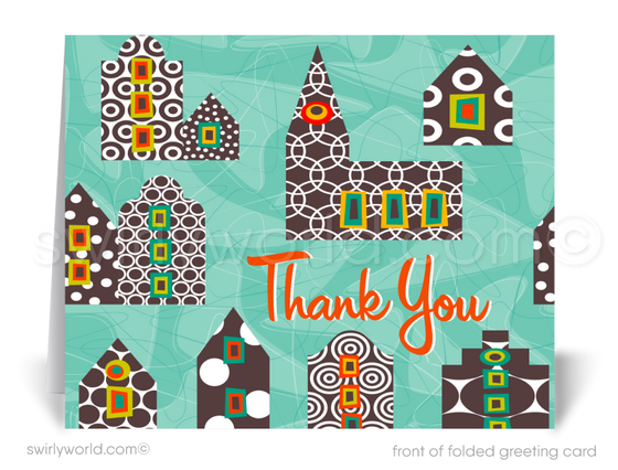 Stay connected with retro mid-century modern notecards! Perfect for realtors, featuring 1950s-60s geometric patterns. Ideal for thank you notes & client outreach.