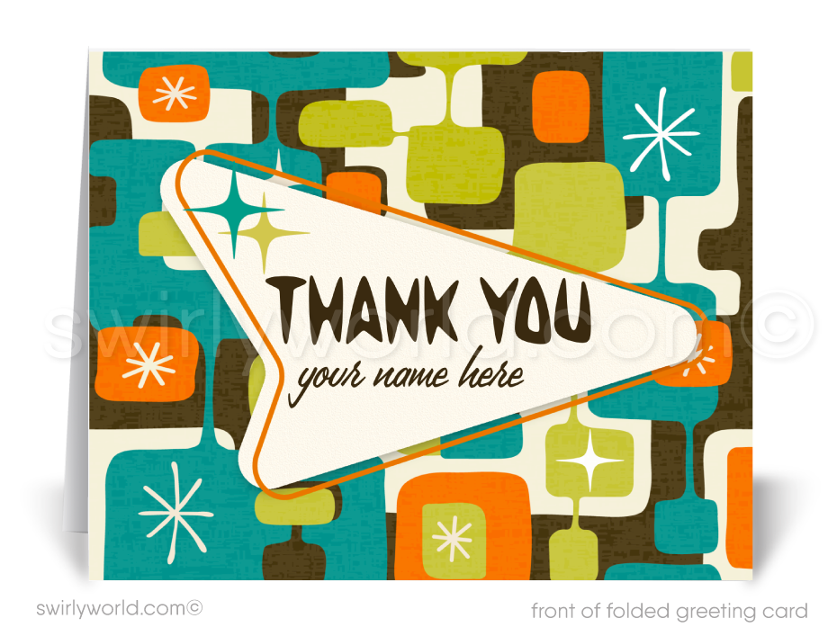 Mid-Century Modern Thank You Card – Retro Boomerang Design with Vintage Typography