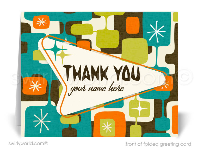 Mid-Century Modern Thank You Card – Retro Boomerang Design with Vintage Typography