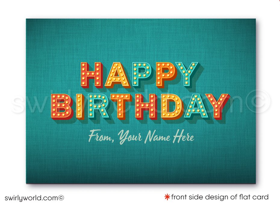 Celebrate your clients' special day with our exclusive Happy Birthday cards featuring retro-style typography on a blue cross-stitch pattern background. Choose between folded or flat cards. Printed on thick card stock with matching envelopes. Upgrade to customized envelopes with your logo for a professional touch.