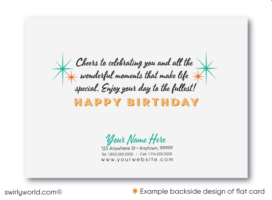 Celebrate your clients' special day with our exclusive Happy Birthday cards featuring retro-style typography on a blue cross-stitch pattern background. Choose between folded or flat cards. Printed on thick card stock with matching envelopes. Upgrade to customized envelopes with your logo for a professional touch.