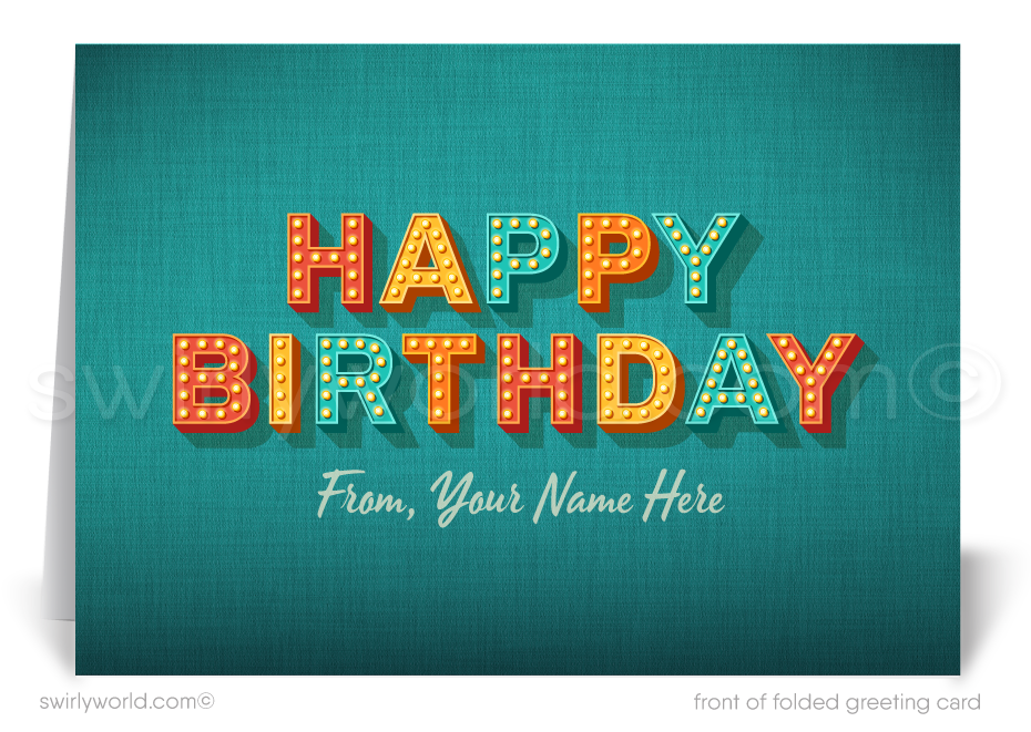 Celebrate your clients' special day with our exclusive Happy Birthday cards featuring retro-style typography on a blue cross-stitch pattern background. Choose between folded or flat cards. Printed on thick card stock with matching envelopes. Upgrade to customized envelopes with your logo for a professional touch.