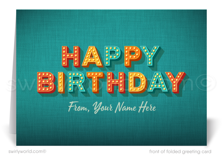 Celebrate your clients' special day with our exclusive Happy Birthday cards featuring retro-style typography on a blue cross-stitch pattern background. Choose between folded or flat cards. Printed on thick card stock with matching envelopes. Upgrade to customized envelopes with your logo for a professional touch.