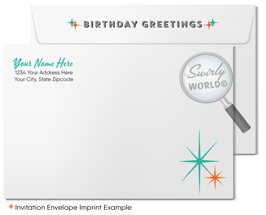 Celebrate your clients' special day with our exclusive Happy Birthday cards featuring retro-style typography on an orange cross-stitch pattern background. Choose between folded or flat cards. Printed on thick card stock with matching envelopes. Upgrade to customized envelopes with your logo for a professional touch.