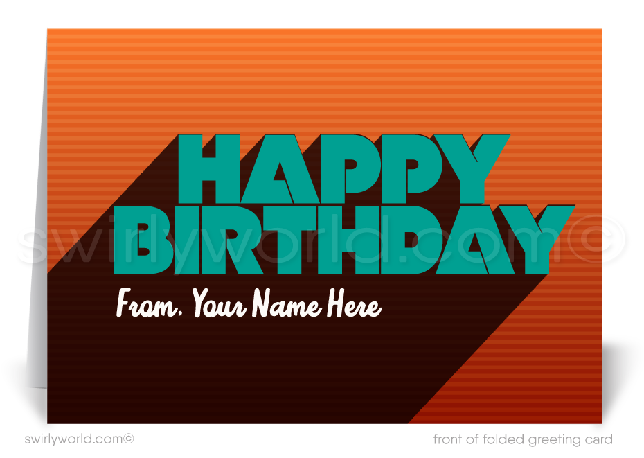 Celebrate your clients' special day with our exclusive Happy Birthday cards featuring retro-style typography on an orange cross-stitch pattern background. Choose between folded or flat cards. Printed on thick card stock with matching envelopes. Upgrade to customized envelopes with your logo for a professional touch.