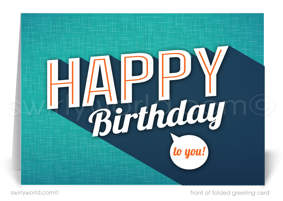 Celebrate your clients' special day with our exclusive Happy Birthday cards featuring retro-style typography on an orange cross-stitch pattern background. Choose between folded or flat cards. Printed on thick card stock with matching envelopes. Upgrade to customized envelopes with your logo for a professional touch.