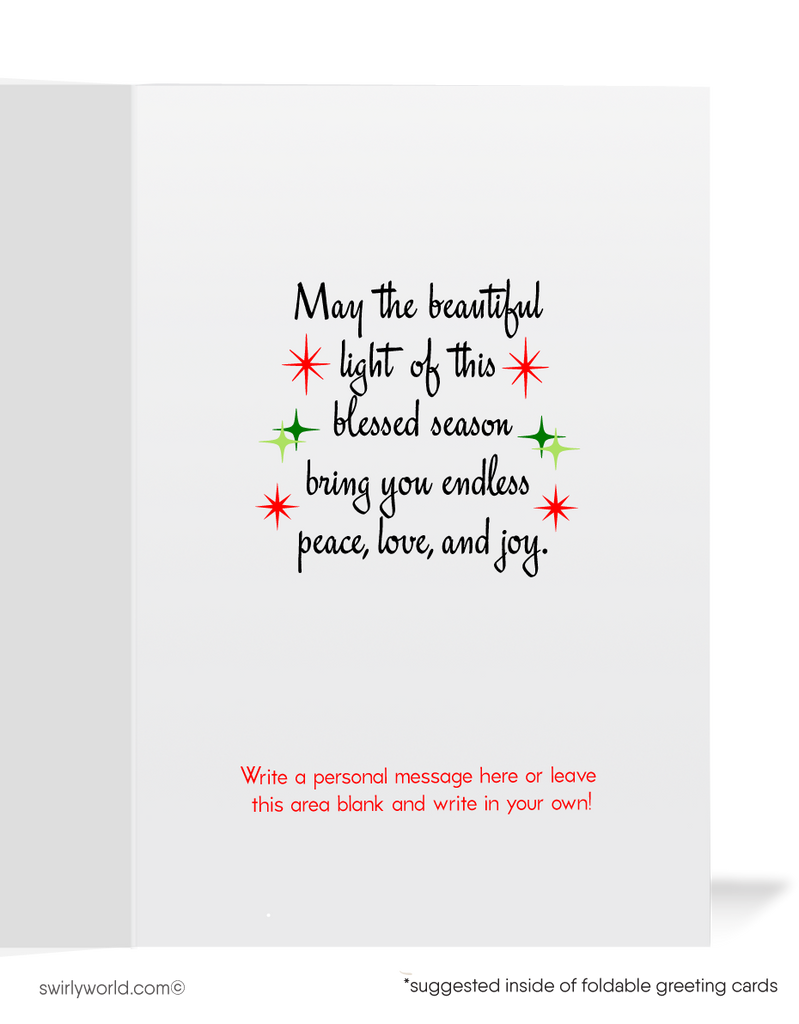 Vintage 1950s Mid-Century Holiday Cards with Kitschy Angel, Candle & Retro Starbursts