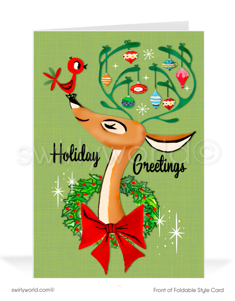 1950s Atomic Retro Mid Century Modern Deer Vintage MCM Holiday Cards