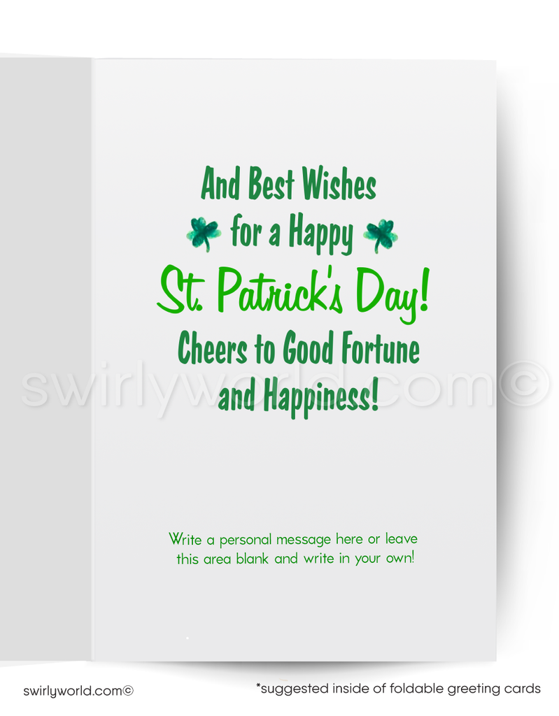 Vintage St. Patrick’s Day Card – Kitschy Dog in Leprechaun Hat with Newspaper – 1940s-50s Mid-Century Design