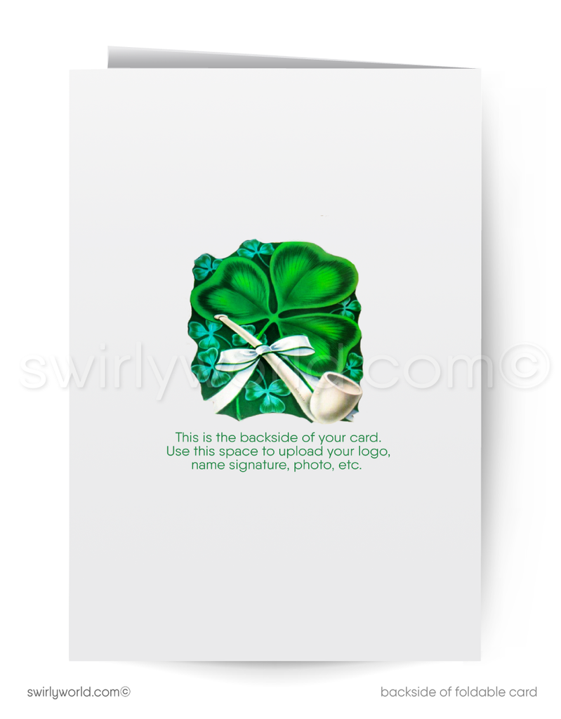 Vintage St. Patrick’s Day Card – Kitschy Dog in Leprechaun Hat with Newspaper – 1940s-50s Mid-Century Design