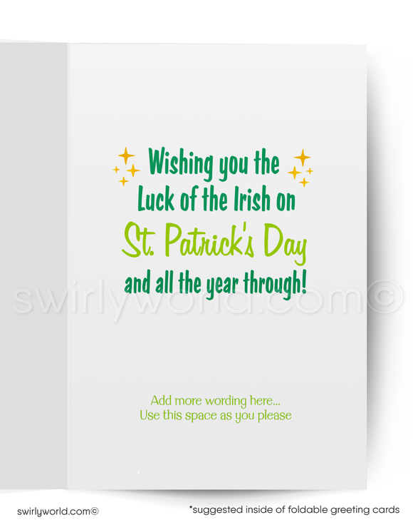 Celebrate St. Patrick’s Day with a vintage-inspired greeting card! A red-haired lass with a shamrock, plaid backdrop & retro typography makes it unforgettable. ☘️🎩