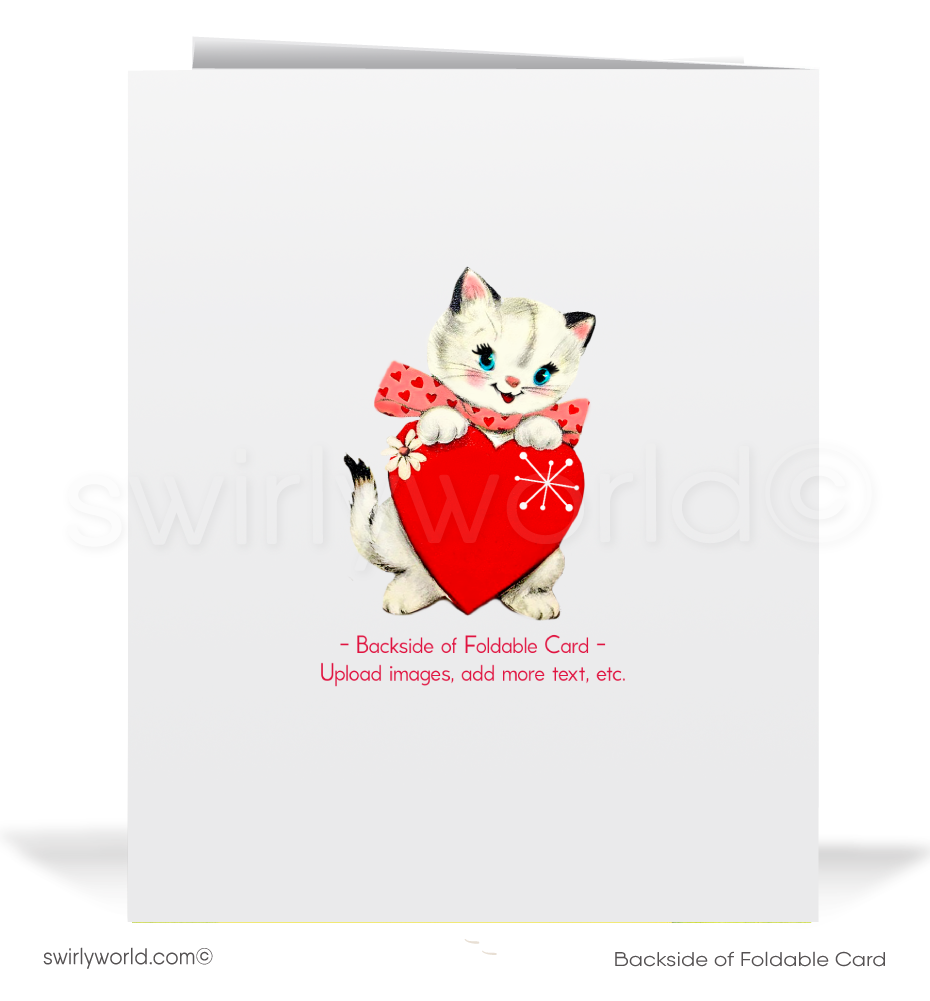 Vintage Kitschy Kitten Vintage Valentine’s Card - 1950s Retro Starburst Design