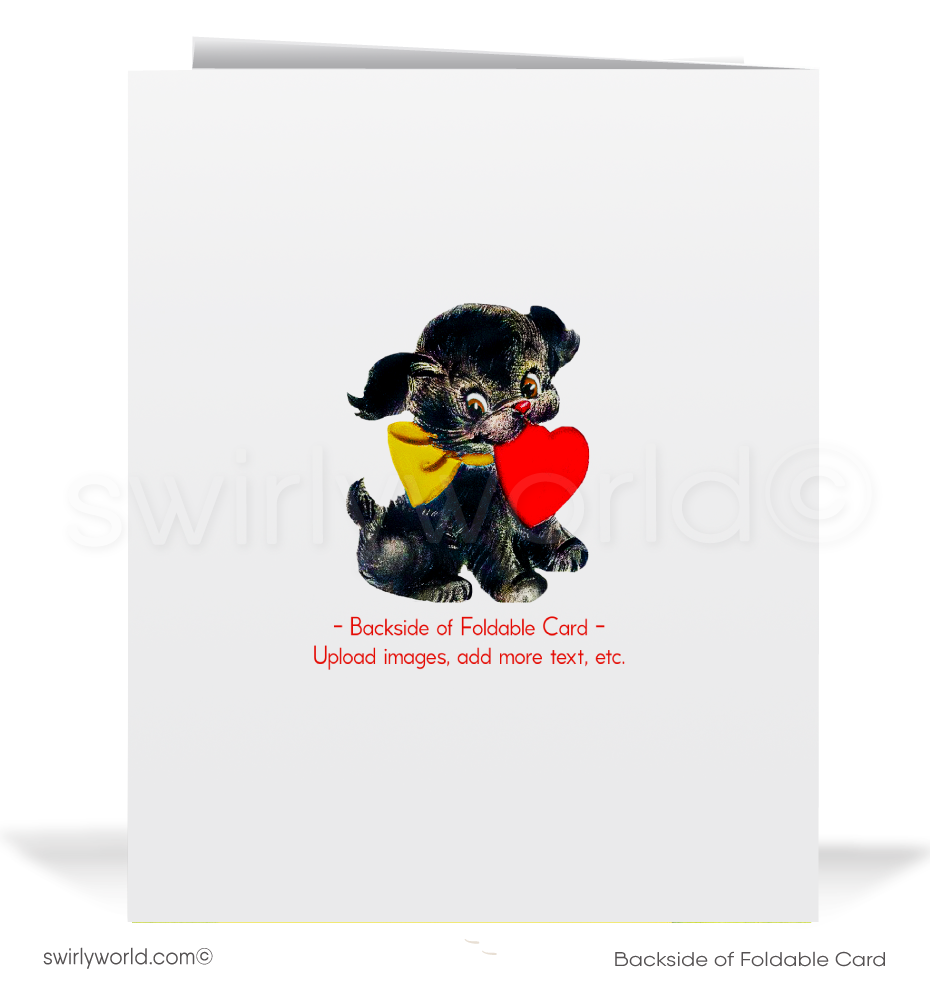 Charming 1940s-1950s Vintage-Inspired Valentine's Day Cards: Cute Puppy Dog with Hearts