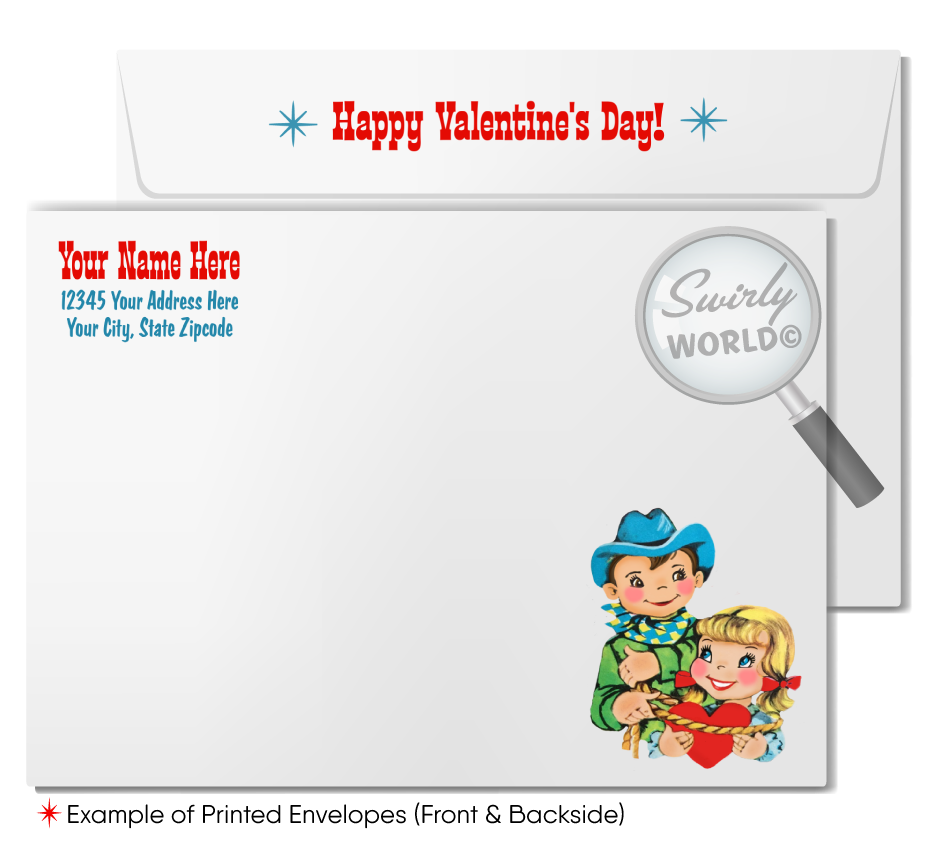 Charming 1940s-1950s Vintage-Inspired Valentine's Day Cards: Little Buckaroo Cowboy with Hearts