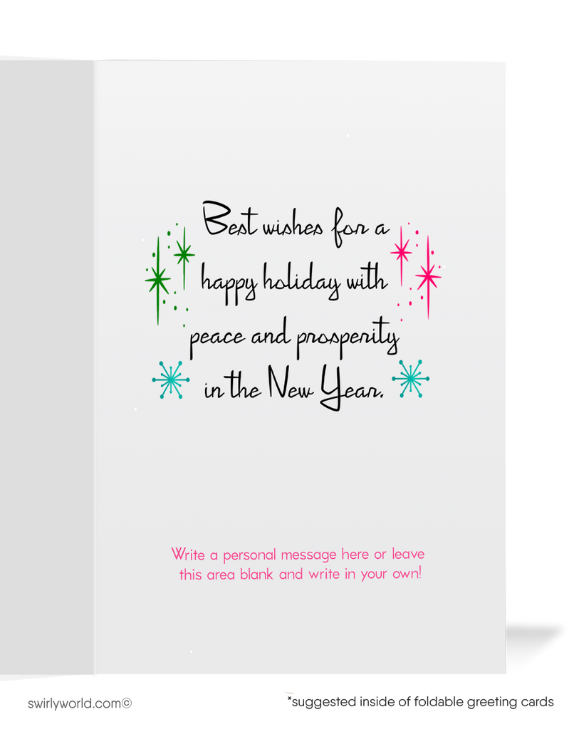 Retro Scandinavian Mid-Century Modern Starbursts Christmas Holiday Greeting Cards