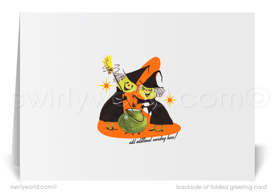 Vintage 1940s Retro Halloween Greeting Cards - Jack-o'-Lantern Witch & Playful Bat Design