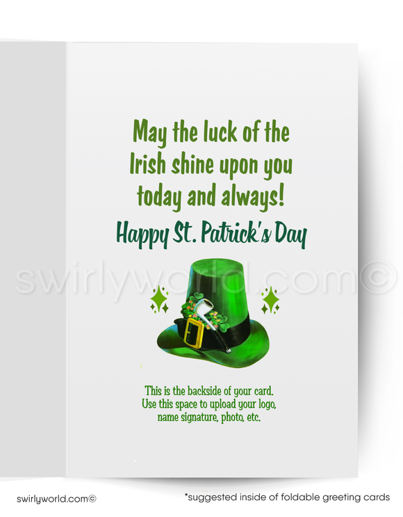 Vintage St. Patrick’s Day greeting card with a retro 1940s-50s design. Customizable & perfect for clients or friends